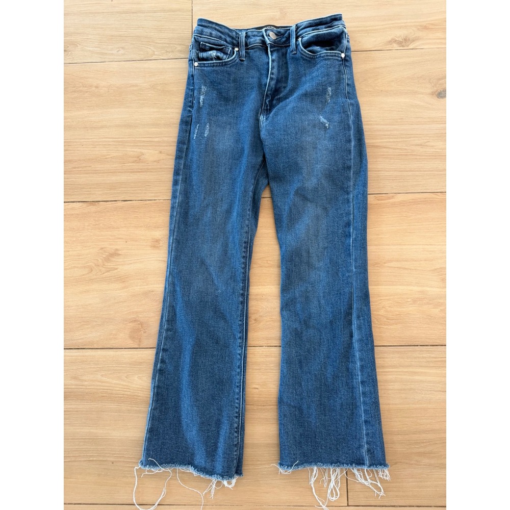 Just Black Denim Womens High Rise Cropped Flare Jeans Medium Wash Raw Hem 26